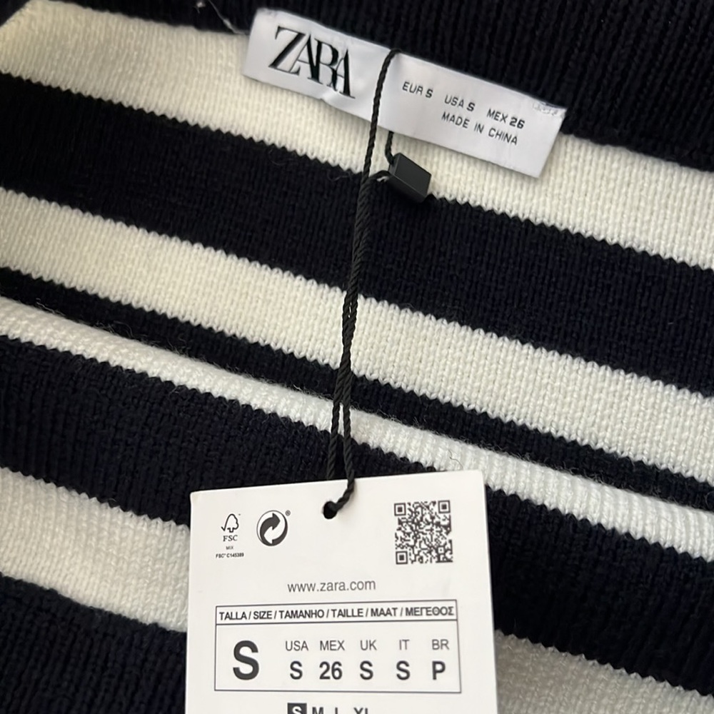Zara Knit Cardigan Skirt Set Navy Blue White Stripes S - Picture 6 of 7